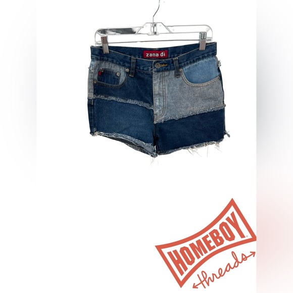 Zana Di Two-Tone Jean Shorts - Dark and Light Blue
